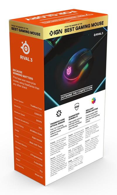 Maus gaming SteelSeries Rival 3, RGB, optik, i zi
