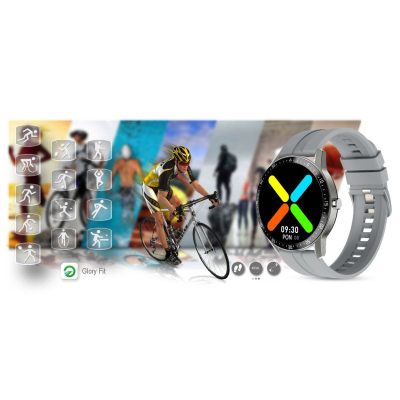 Smartwatch G.Rossi SW018-2, ekran rrumbullak me ngjyra, rrip silikoni, gri