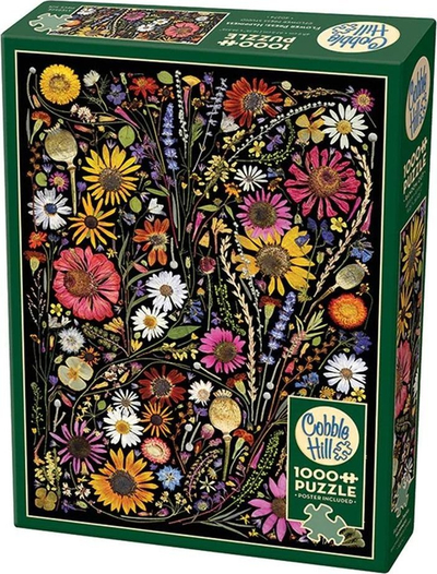 Puzzle Cobble Hill Flower Press Happiness, 1000 copa, ilustrim me lule, shumëngjyrësh