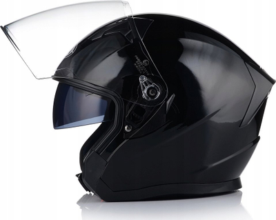 Helmetë motoçiklete e hapur, vizor dielli, e zezë me shkëlqim