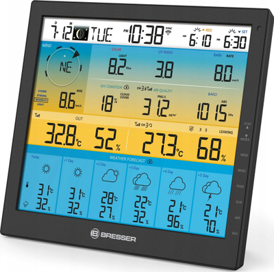 Stacion moti Bresser 4CAST PRO SF, sensor 7 në 1 me energji dielli, Wi‑Fi, i zi