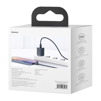 Karikues Baseus Super Si CCSUP-B03, 1x USB-C 3A, me kabllo, blu i errët