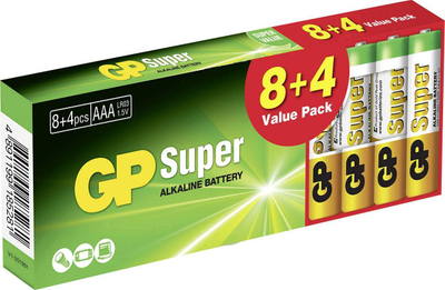 Алкални батерии GP Super AAA R03, пакување 12 парчиња