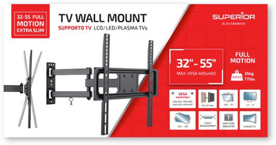 Ѕиден држач за ТВ Superior Electronics Full Motion Extra Slim, 32"-55", црна
