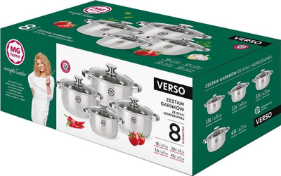 Set tenxheresh MG Home Verso, 8 copë, çelik inox, për induksion