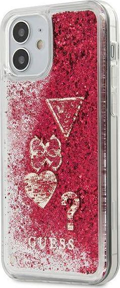 Футрола за телефон Guess Liquid Glitter Charms за iPhone 12 mini, проѕирна, боја малина