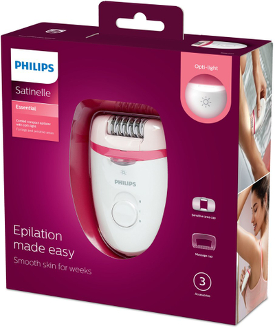 Epilator Philips Satinelle Essential BRE255/00, i bardhë/rozë