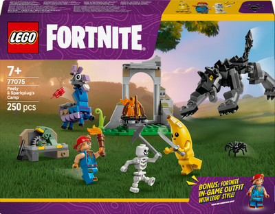 Set ndërtimi LEGO Fortnite Peely and Sparkplug Camp, lojë me role, shumëngjyrësh