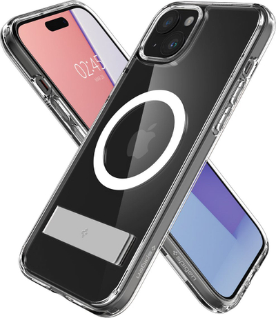 Kapak telefoni Spigen Ultra Hybrid S MagFit për iPhone 15, me këmbë për me e mbajt në këmbë, transparent