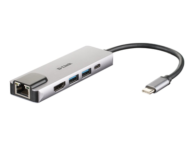D-Link DUB-M520 5-in-1 USB-C Hub, HDMI 4K, Gigabit Ethernet, 2x USB 3.0, USB-C PD 60W
