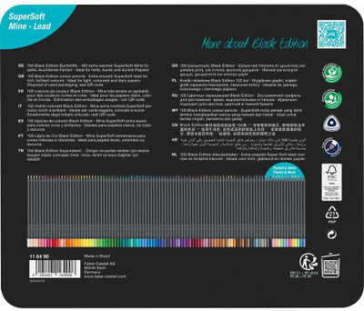 Сет моливи за боење Faber-Castell Black Edition 116490, 100 парчиња, метална кутија, многуобојни