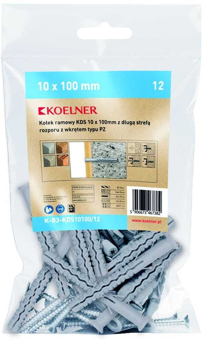 Fiksues kornize KDS 10x100, zonë e gjatë zgjerimi, 12 copë, gri