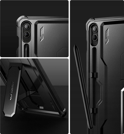 Mbrojtëse tablet Tech-Protect Kevlar Pro për Samsung Galaxy Tab S9 FE Plus, 360°, me këmbë mbajtëse, e zezë