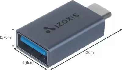 Adaptues USB në USB C IZOXIS, USB 3.0, OTG, gri metalik