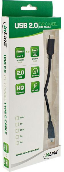 Kabllo USB InLine 35753, USB C në miniUSB, 3 m, e zezë