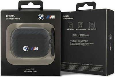 Kapak BMW BMAPWMPUCA2 për AirPods Pro, koleksioni Carbon Double Metal Logo, PU, i zi
