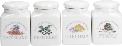Set kavanozash për erëza La Porcellana Bianca Conserva, 4 copë, 175 ml, porcelan, të bardha