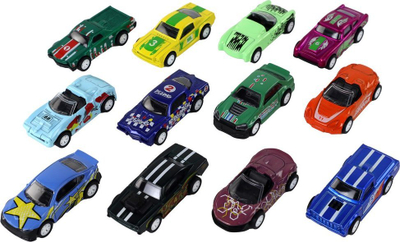 Set lodrash me vetura Leantoys Vehicle Set With Drive, 12 copë, metal, shumëngjyrësh