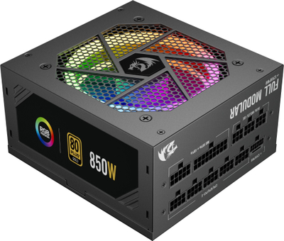 Напојување Redragon RGPS 850W, 80 Plus Gold, целосно модуларно, РГБ, црно