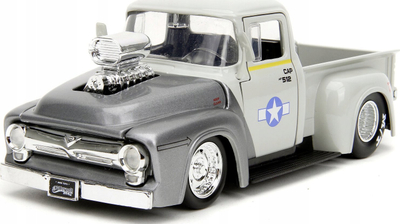 Model makine Jada Toys Street Fighter Ford F 100 1956, shkalla 1:24, me figurë Guile, shumëngjyrëshe