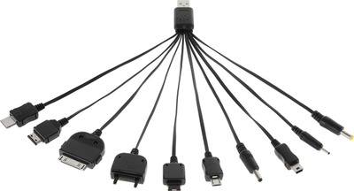 Универзален кабел за полнење USB 10 во 1, повеќе конектори, црн