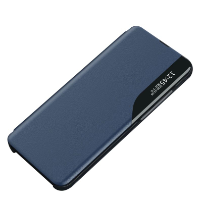Футрола за телефон Hurtel View Case за iPhone 16e, еко кожа, со држач, сина