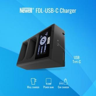 Karikues dykanalsh për kamera Newell FDL-USB-C, për bateri NP-FW50, me ekran LCD, i zi