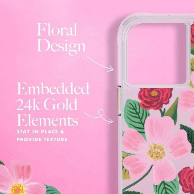 Këllëf telefoni Rifle Paper Co Rose Garden për iPhone 14, i tejdukshëm, me lule rozë