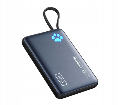 Power bank INIU, 10000mAh, PD 20W, me kabllo USB-C t’ngrënë brenda, i zi