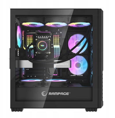 Kuti kompjuteri Rampage Shelob Mid Tower, 4 ftohës ARGB, xham i temperuar, e zezë