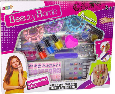 Set kozmetik për thonj LeanToys Nail Painting, llakë me ngjyra, stikera dhe glitter, shumëngjyrësh