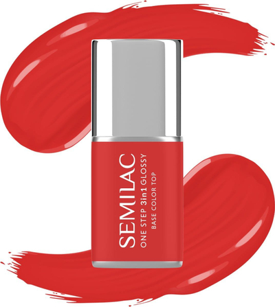 Llak gjysmë permanent thonjsh Semilac One Step Glossy S530 Scarlet, 3 në 1, i kuq me shkëlqim