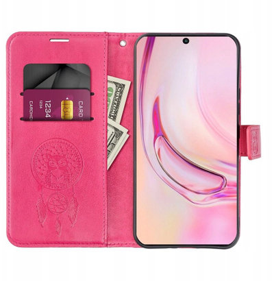 Kалфa портфeл Mezzo Smart Magnetic за Xiaomi Redmi 14C, со капак, дизајн dreamcatcher, боја raspberry
