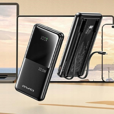 Powerbank Awei P76K, 10000mAh, 22.5W, me ekran digjital LED, i zi