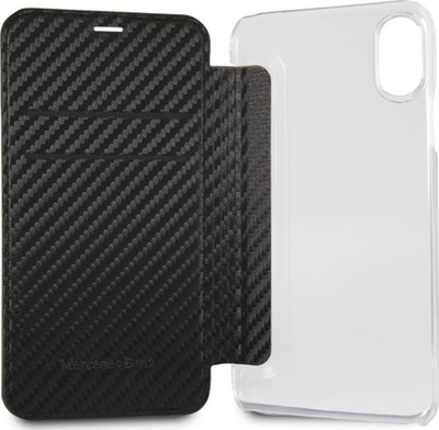 Kopertinë telefoni Mercedes Benz Dynamic Carbon për iPhone XS Max, tip book cover, e zezë