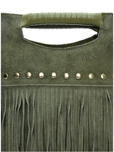 Çantë dore AW25 LV 8189T, lëkurë suede, me rrip të rregullueshëm, jeshile ushtarake