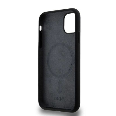 Mbrojtëse telefoni DKNY Liquid Silicone Arch Logo MagSafe, për iPhone 11, silikon, e zezë