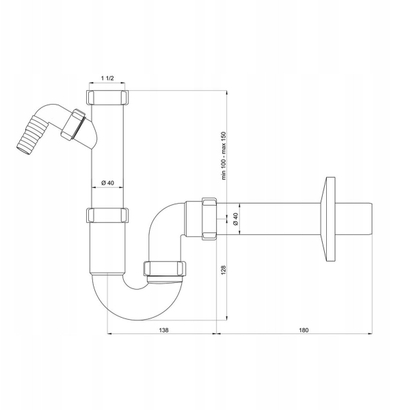 Сифон за мијалник Aniplast 1235, излез 40mm, приклучок 1 1/2", бел