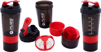 Shaker Pure2Improve, 500ml, me 2 ndarje, i zi