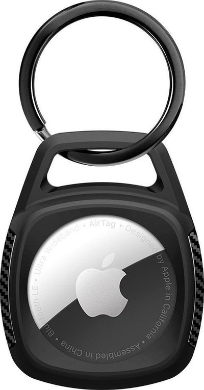 Mbajtëse Spigen Rugged Armor për Apple AirTag, silikon TPU, me karabinë, e zezë mat