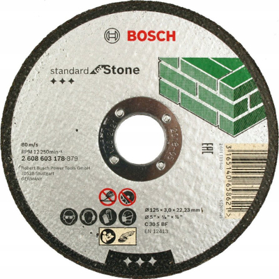 Disk prerës gurësh Bosch Standard Stone 125mm, trashësi 3mm, hapje 22.23mm