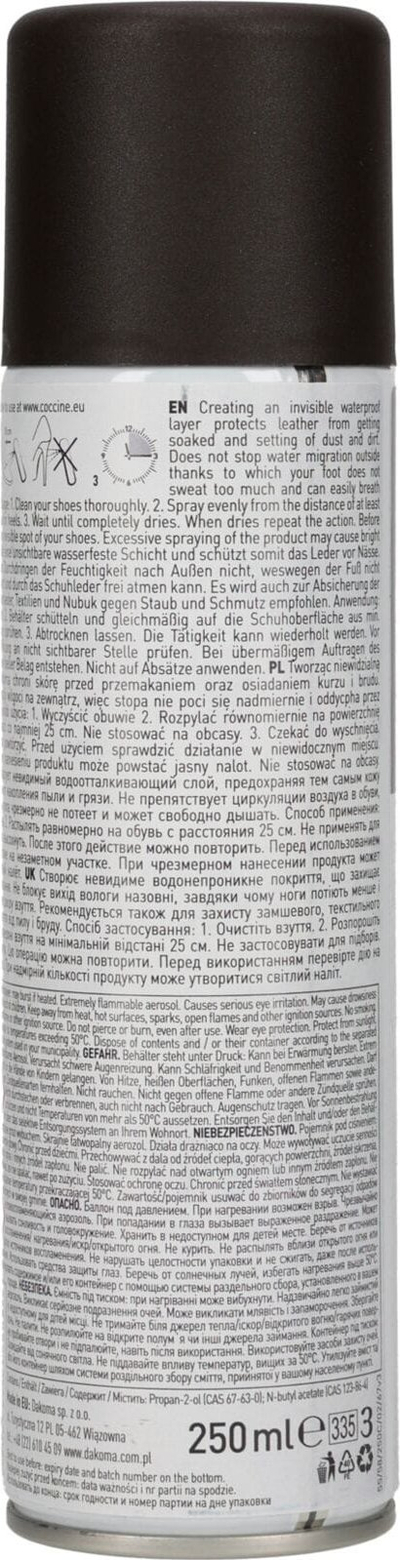 Sprej për lyerje kundër ujit për këpucë Coccine Antiacqua, 250 ml, për zamashe dhe nubuk, i zi