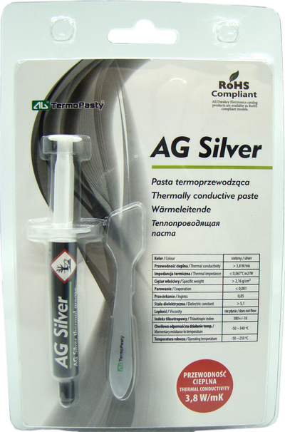 Pastë termike TermoPasty AG Silver, 3g, përçueshmëri 3.8 W/mK, me argjend