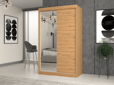Dollap gardërobe Iga Wardrobe 120, dyer rrëshqitëse, me pasqyrë, artizan lisi