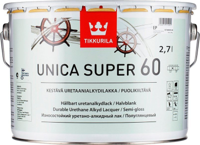 Llak druri Tikkurila Unica Super 60, poliuretani, gjys si me shkëlqim, 3L