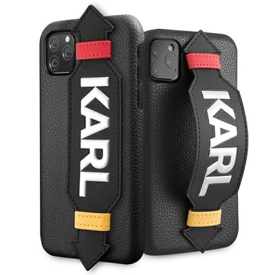 Futrollë Karl Lagerfeld me rrip për iPhone 11 Pro, lëkurë artificiale, e zezë