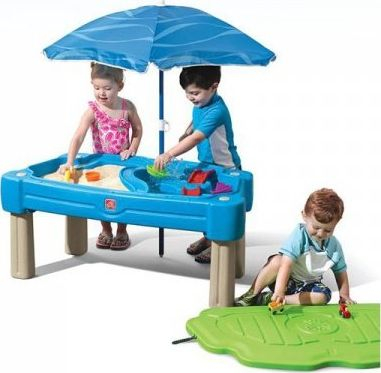 Маса за игра Step2 Cascading Cove, песок и вода, со чадор, сина