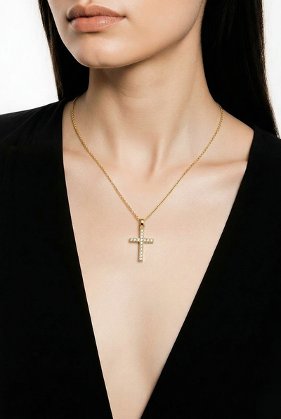 Varëse Gold me Kryq dhe Kristale – Elegant Cross Necklace