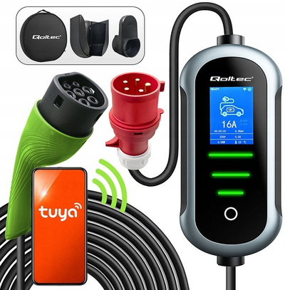 Karikues mobil për makina elektrike Qoltec EV Type 2, 7kW, kabllo 5m, i zi
