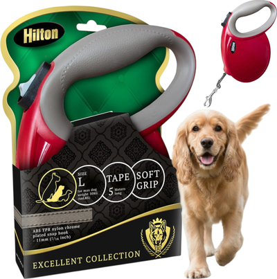 Zinxhir automatik për qen Hilton Tape L, 5m, deri 30 kg, bordo-gri